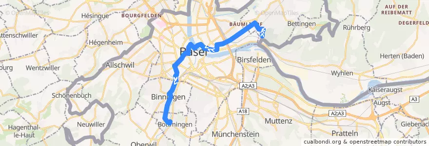 Mapa del recorrido Bus 34: Friedhof am Hörnli => Bottmingen Schloss de la línea  en Switzerland.