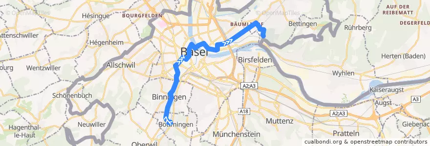 Mapa del recorrido Bus 34: Bottmingen Schloss => Friedhof am Hörnli de la línea  en Zwitserland.