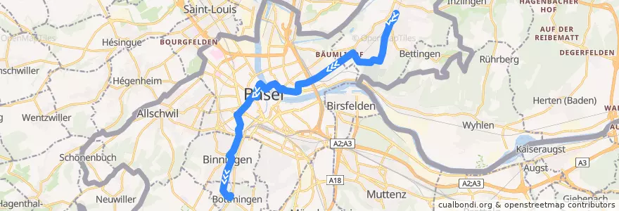 Mapa del recorrido Bus 34: Riehen Bahnhof => Bottmingen Schloss de la línea  en Bâle-Ville.