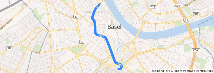 Mapa del recorrido Bus 30: Kinderspital UKBB => Bahnhof SBB de la línea  en Basel.