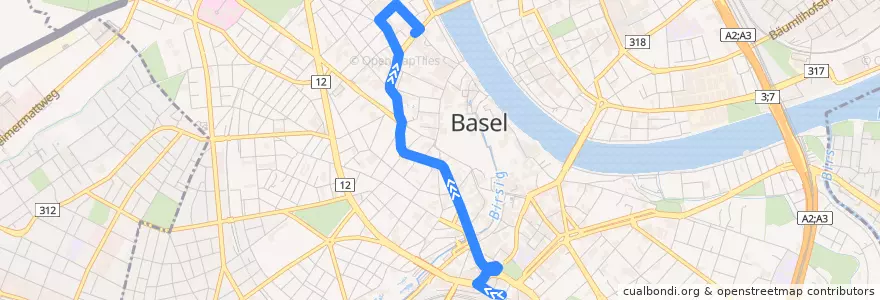 Mapa del recorrido Bus 30: Bahnhof SBB => Kinderspital UKBB de la línea  en Basel.