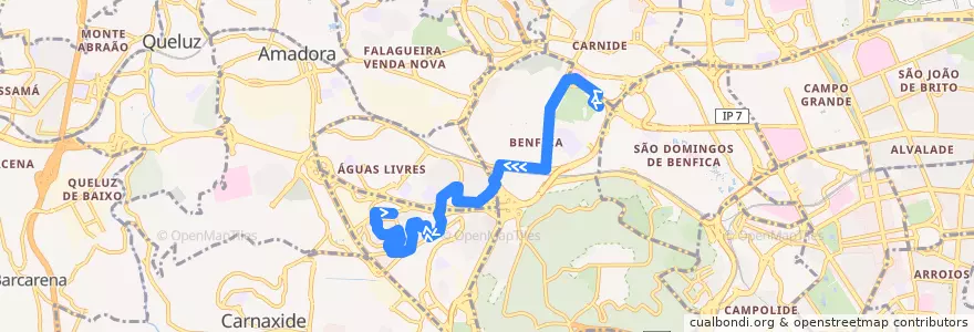 Mapa del recorrido Bus 799: Colégio Militar (Metro) → Alfragide Norte de la línea  en Grande Lisboa.