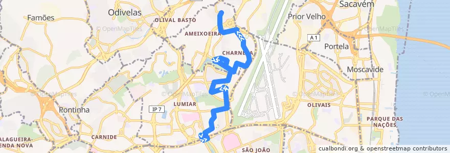 Mapa del recorrido Bus 798: Campo Grande (Metro) → Galinheiras de la línea  en 里斯本.