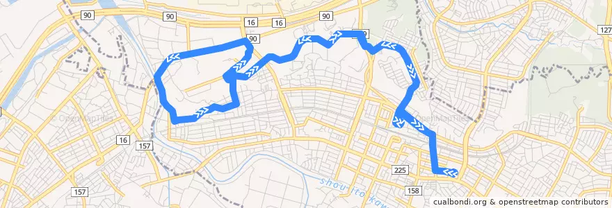Mapa del recorrido 人見・大和田・神門線 de la línea  en 君津市.
