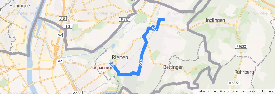 Mapa del recorrido Bus 34/32: Riehen Habermatten => Riehen Steingrubenweg de la línea  en Riehen.