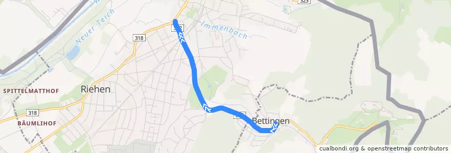 Mapa del recorrido Bus 32: Bettingen Dorf => Riehen Bettingerstrasse de la línea  en Riehen.