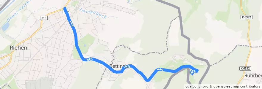 Mapa del recorrido Bus 32: Bettingen Chrischonaklinik => Riehen Bettingerstrasse de la línea  en Basilea Città.