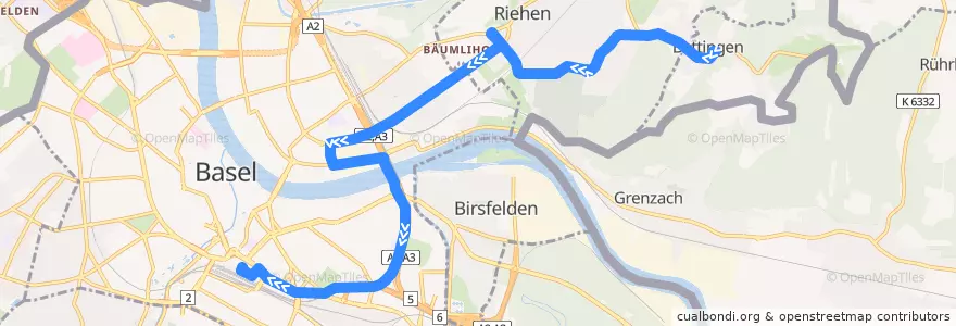 Mapa del recorrido Bus 42: Bettingen Dorf => Basel Bahnhof SBB de la línea  en Basel-Stadt.