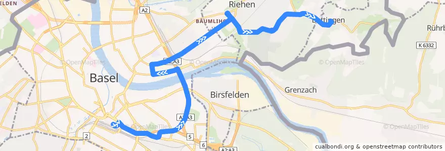 Mapa del recorrido Bus 42: Basel Bahnhof SBB => Bettingen Dorf de la línea  en Basel-Stadt.