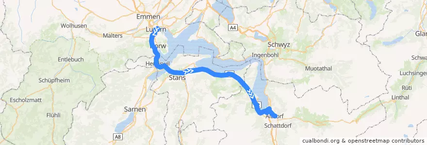 Mapa del recorrido Tellbus: Luzern, Bahnhof => Altdorf UR, Telldenkmal de la línea  en Schweiz/Suisse/Svizzera/Svizra.