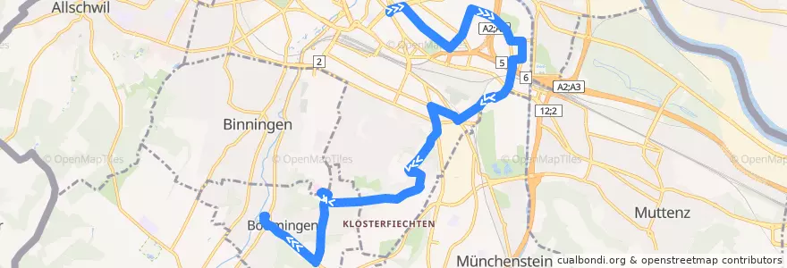 Mapa del recorrido Bus 37: Basel, Aeschenplatz => Bottmingen, Schloss de la línea  en 스위스.