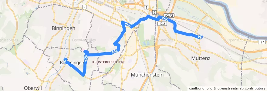 Mapa del recorrido Bus 47: Muttenz, Bahnhof => Bottmingen, Schloss de la línea  en Svizzera.