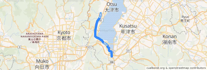 Mapa del recorrido 京阪石山坂本線（石山寺方面） de la línea  en Otsu.