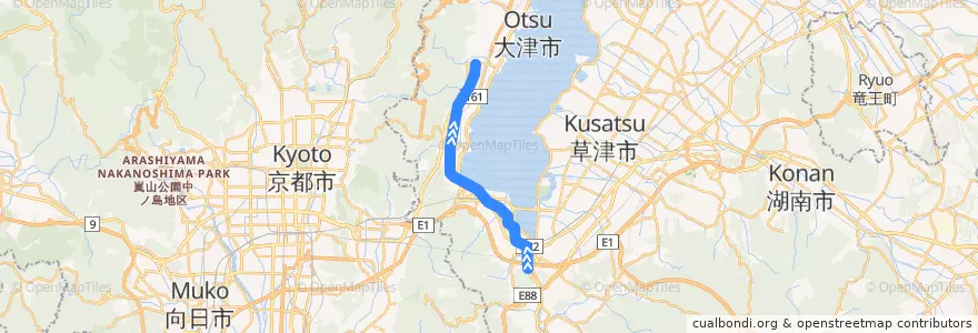 Mapa del recorrido 京阪石山坂本線（坂本比叡山口方面） de la línea  en 大津市.