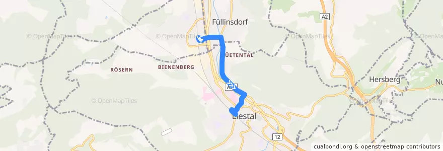 Mapa del recorrido Bus 80: Frenkendorf-Füllinsdorf, Bahnhof => Liestal, Bahnhof de la línea  en Bezirk Liestal.