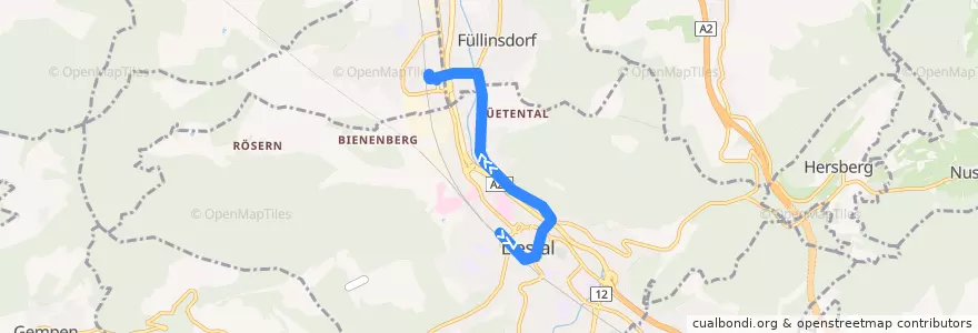 Mapa del recorrido Bus 80: Liestal, Bahnhof => Frenkendorf-Füllinsdorf, Bahnhof de la línea  en Bezirk Liestal.