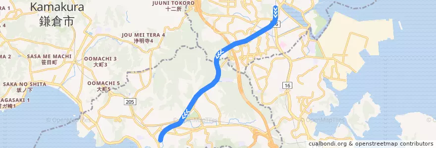 Mapa del recorrido 京浜急行電鉄逗子線 (Keikyū Zushi-sen) de la línea  en Канагава.