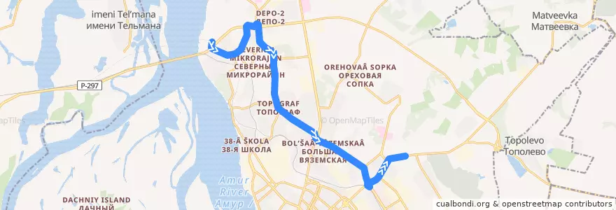 Mapa del recorrido Автобус 16: Завод "Балтимор" - СНТ "Черёмушки" de la línea  en ハバロフスク地区.