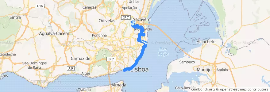 Mapa del recorrido Bus 210: Pior Velho → Cais do Sodré de la línea  en Großraum Lissabon.