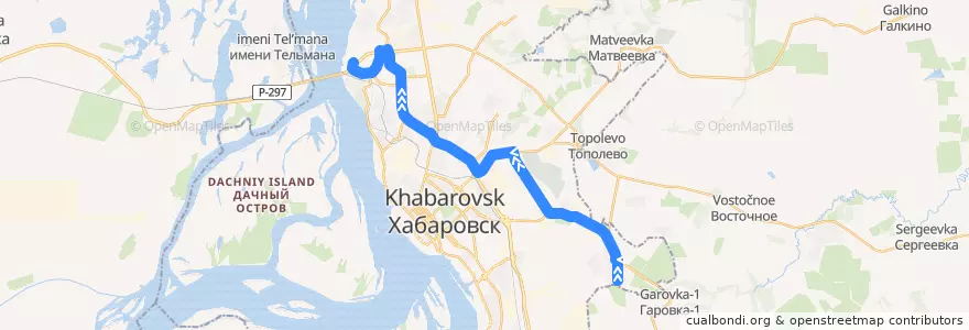 Mapa del recorrido Автобус 68: СНТ "Черёмушки - Завод "Балтимор" de la línea  en ハバロフスク地区.