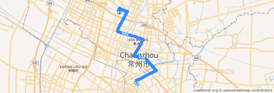 Mapa del recorrido B10 常州客运中心-常州北站 de la línea  en Changzhou.