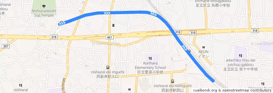 Mapa del recorrido 東武鉄道大師線 de la línea  en Adachi.