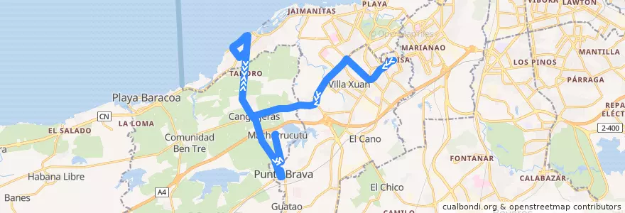 Mapa del recorrido Ruta 180 Lisa Niña Bonita de la línea  en Cuba.