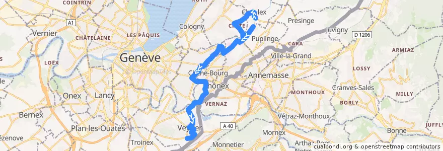 Mapa del recorrido Bus 34: Chevrier → Veyrier de la línea  en Ginebra.