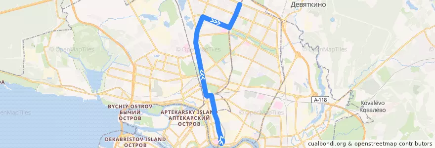 Mapa del recorrido Трамвай № 20: площадь Ленина => проспект Культуры de la línea  en Выборгский район.