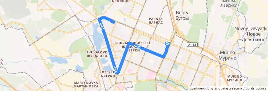 Mapa del recorrido Трамвай № 58: проспект Культуры => улица Жени Егоровой de la línea  en Выборгский район.