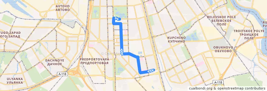 Mapa del recorrido Автобус № 16: Звёздная улица => станция метро «Парк Победы» de la línea  en Московский район.