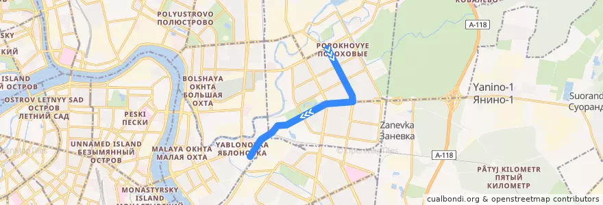 Mapa del recorrido Трамвай № 64: железнодорожная станция «Ржевка» => станция метро «Ладожская» de la línea  en округ Пороховые.