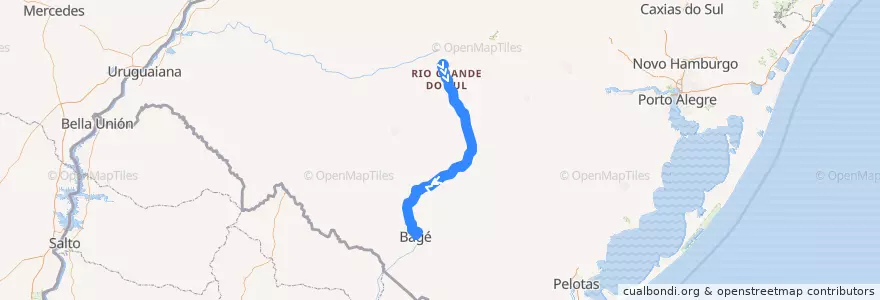 Mapa del recorrido Santa Maria → Bagé via Caçapaca do Sul de la línea  en Região Geográfica Intermediária de Santa Maria.