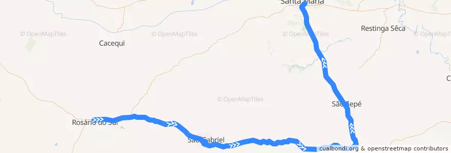 Mapa del recorrido Rosário do Sul → Santa Maria de la línea  en Região Geográfica Intermediária de Santa Maria.