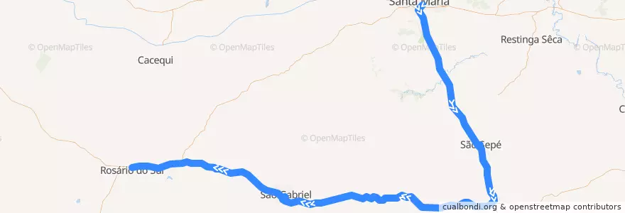 Mapa del recorrido Santa Maria → Rosário do Sul de la línea  en Região Geográfica Intermediária de Santa Maria.