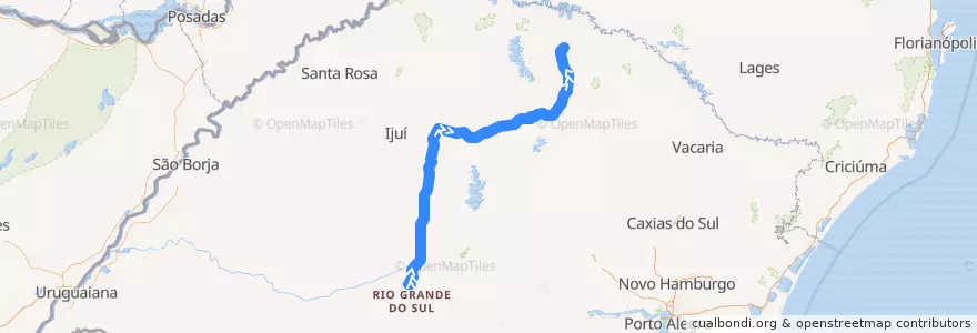 Mapa del recorrido Santa Maria → Erechim via BR-285 de la línea  en Rio Grande do Sul.