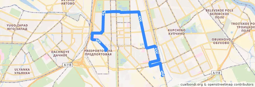 Mapa del recorrido Автобус № 63: станция метро «Купчино» => улица Костюшко de la línea  en Московский район.