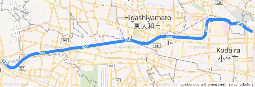 Mapa del recorrido 西武拝島線 de la línea  en 東京都.