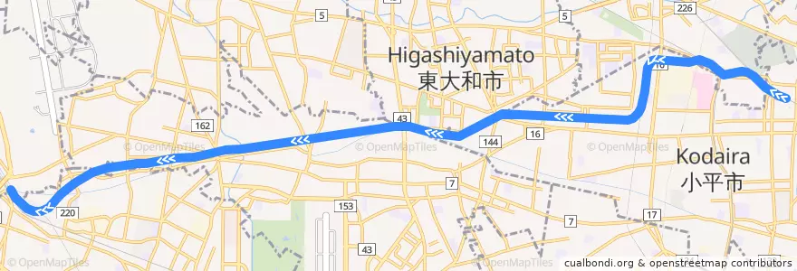 Mapa del recorrido 西武拝島線 de la línea  en 东京都/東京都.