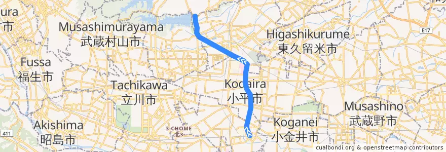 Mapa del recorrido 西武多摩湖線 de la línea  en 東京都.