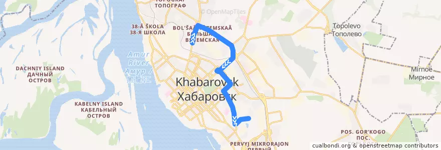 Mapa del recorrido Автобус 70: Автовокзал - Волочаевский городок de la línea  en Khabarovsk.