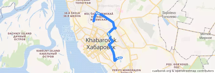 Mapa del recorrido Автобус 70: Волочаевский городок - Автовокзал de la línea  en ハバロフスク地区.