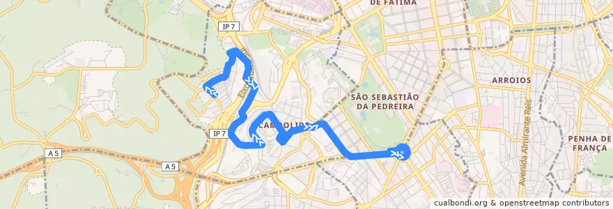 Mapa del recorrido Bus 702: Serafina → Marquês de Pombal de la línea  en Campolide.
