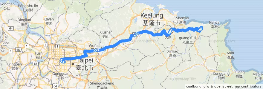 Mapa del recorrido 1062 台北-九份-金瓜石 (往金瓜石) de la línea  en Tayvan.