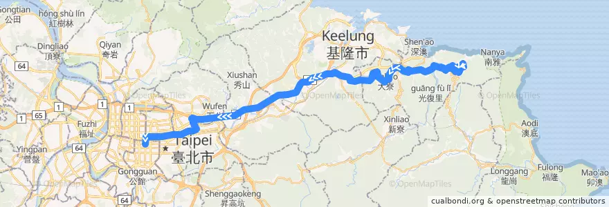 Mapa del recorrido 1062 台北-九份-金瓜石 (往台北) de la línea  en Taiwan.
