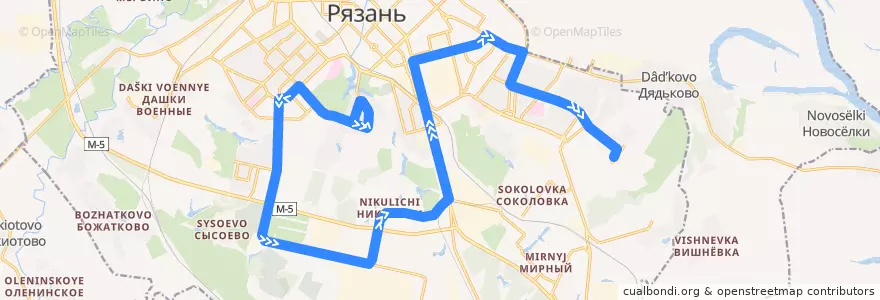 Mapa del recorrido Автобус №6 Микрорайон Братиславский - улица Новосёлов, 60 de la línea  en городской округ Рязань.