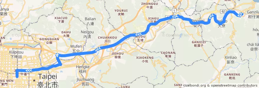 Mapa del recorrido 1061 台北中崙 - 中山高 - 瑞芳 (往中崙) de la línea  en Taïwan.