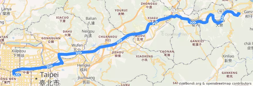 Mapa del recorrido 1061 台北中崙 - 中山高 - 瑞芳 (往瑞芳) de la línea  en Tayvan.