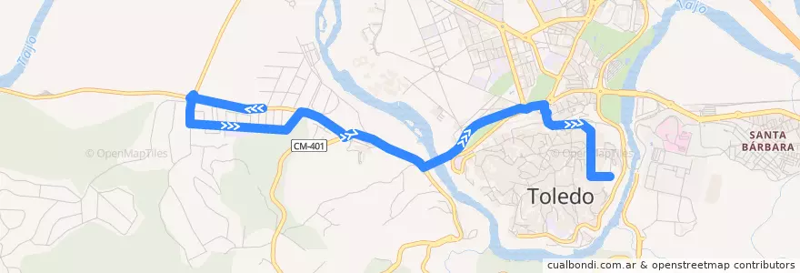 Mapa del recorrido Línea 72: Carretera Navalpino → Olivilla → Zocodover de la línea  en Toledo.