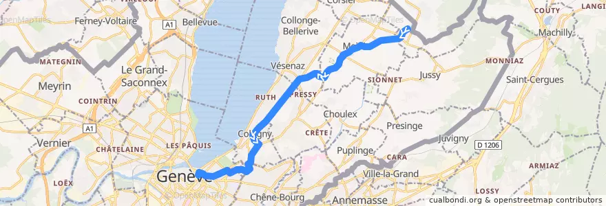 Mapa del recorrido Bus A: Gy → Rive de la línea  en ジュネーヴ.